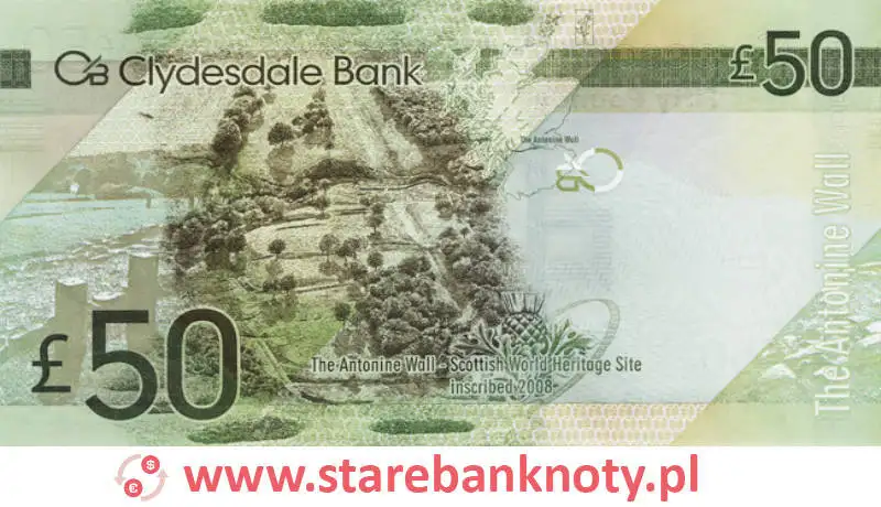 widok banknotu 50 funtów szkockich rewers seria : World Heritage